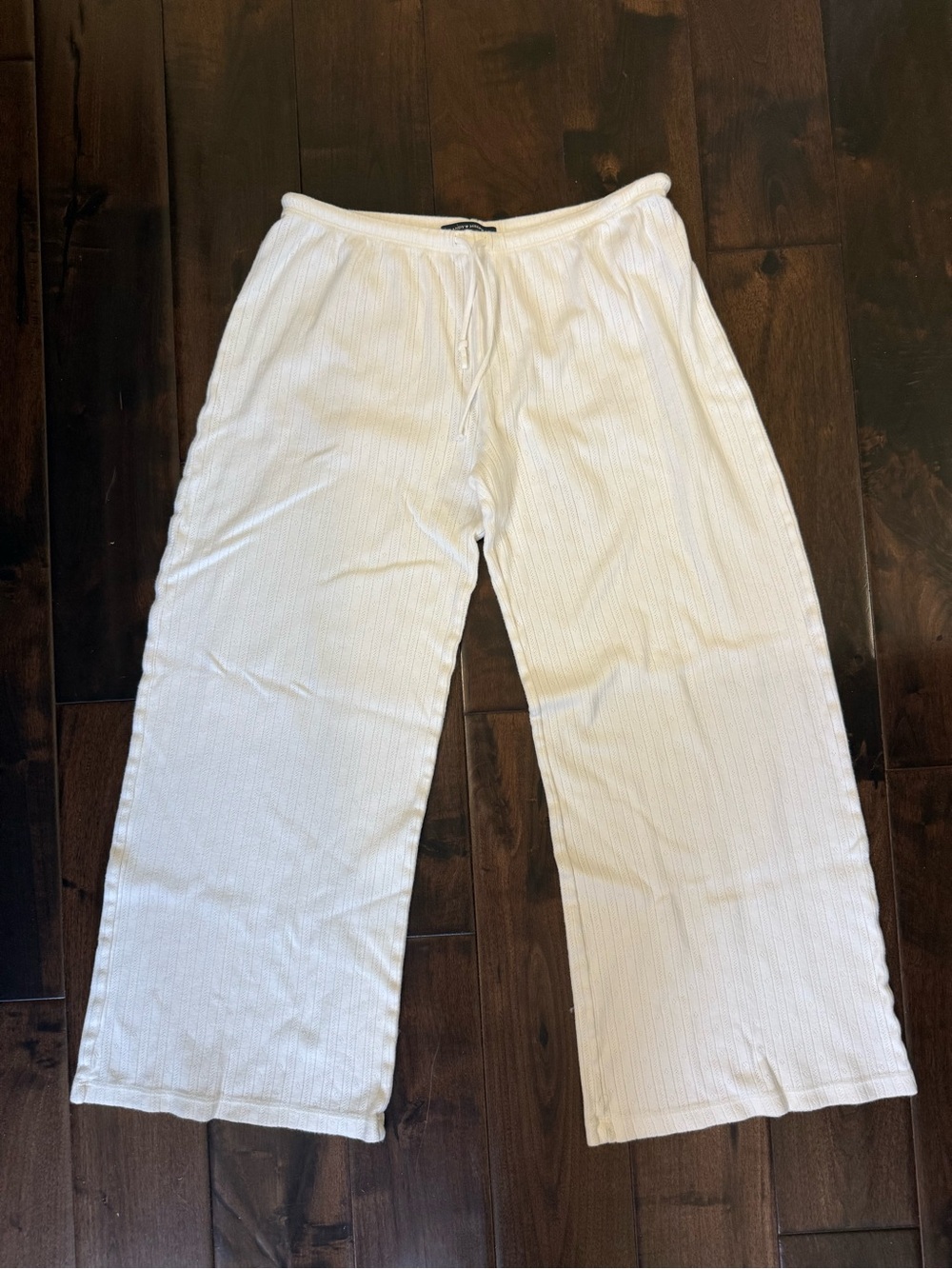 Brandy Melville White Ribbed Wide-Leg Pajama Pants - Picture 1 of 3